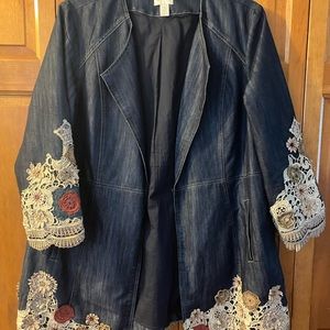 Chico’s long embellished Jean jacket